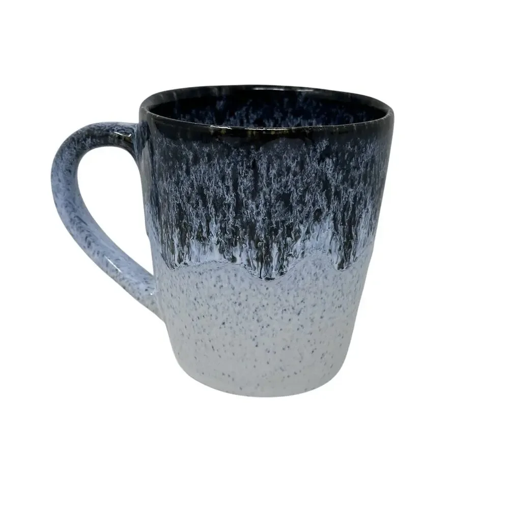 West Elm Portugal Stoneware Mug Reactive Drip Glaze Blue Black